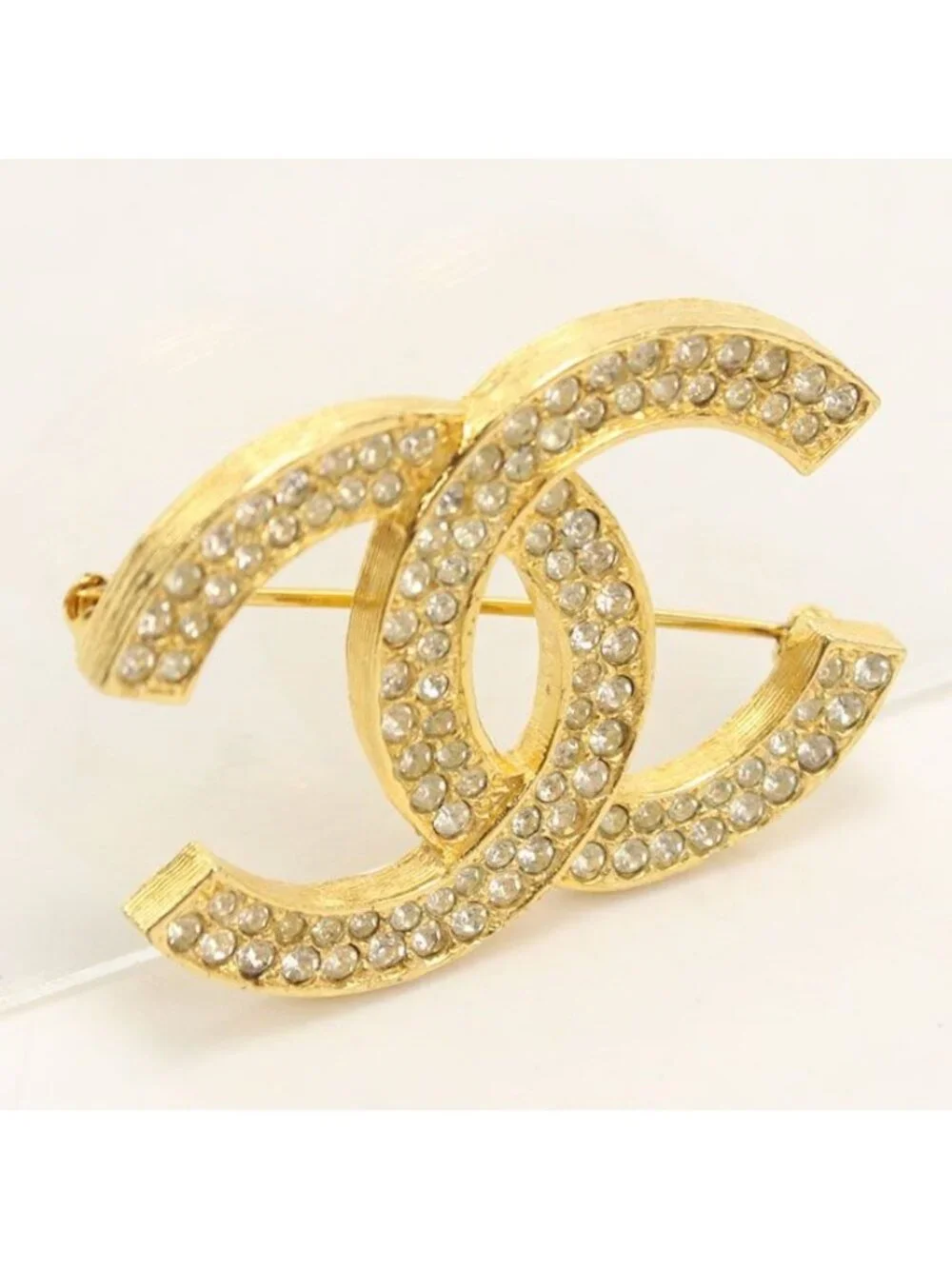 Chanel Rhinestone CC Logo Brooch Metal